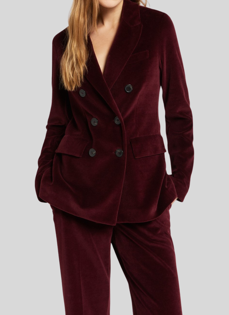 TRAJE OTTOD'AME TERCIOPELO CRUZADO BURDEOS